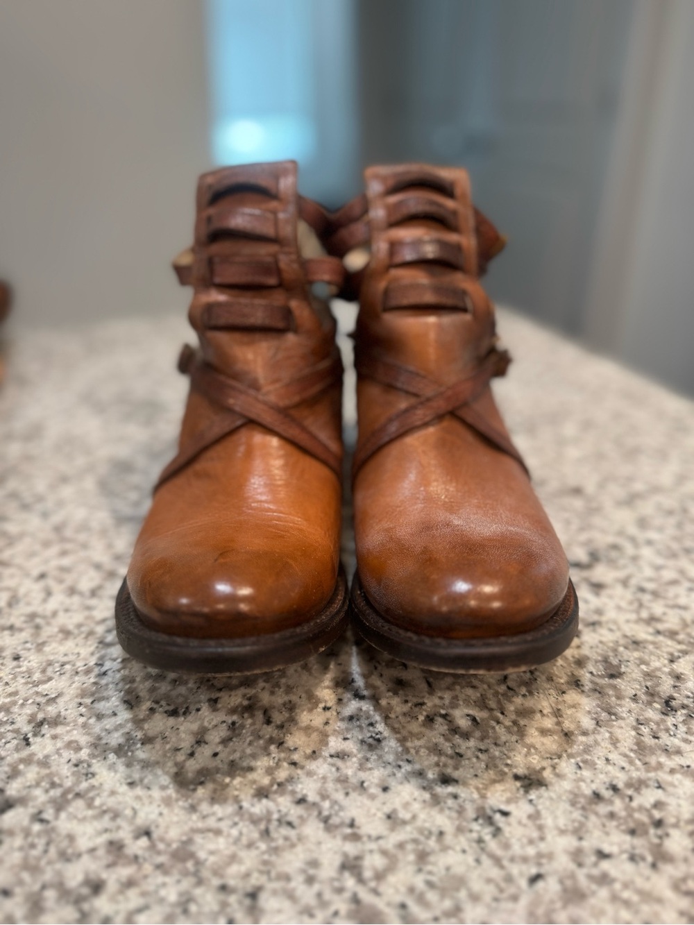 NEW Freebird by Steven Stair Brown Leather Ankle Booties with Strap Detail